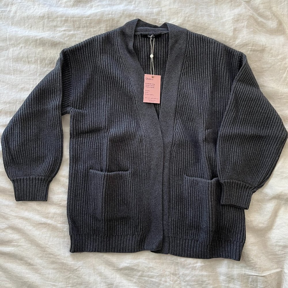 NWT! Quince 100% organic cotton charcoal grey cardigan
